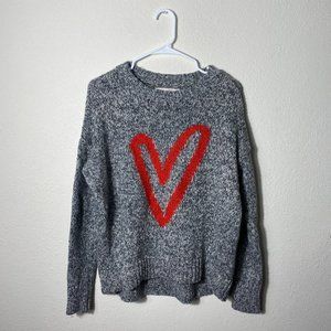 LOFT Gray and Red Heart Knit Sweater Size Medium